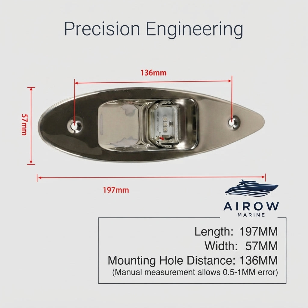 Marine LED Bow Navigation Lights – IP67 Water-Resistant 316 SS (12V Red/Green) – dimensions and specifications