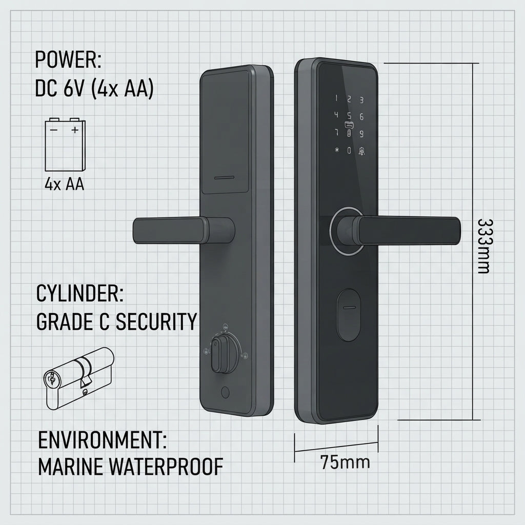 Marine Smart Fingerprint Door Lock – Grade C Security, Weatherproof Yacht