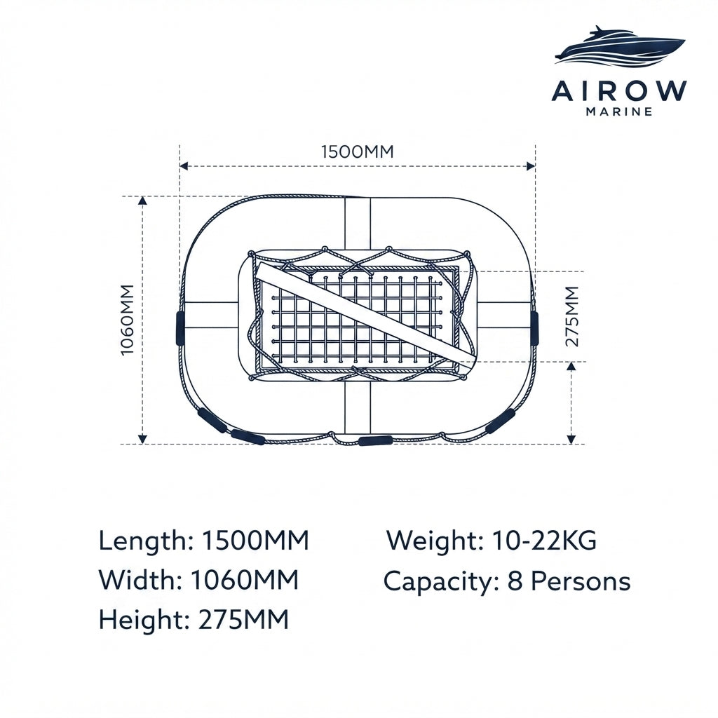8-Person Marine Life Raft - High Buoyancy, Impact & Corrosion Resistant (1500x1060MM)