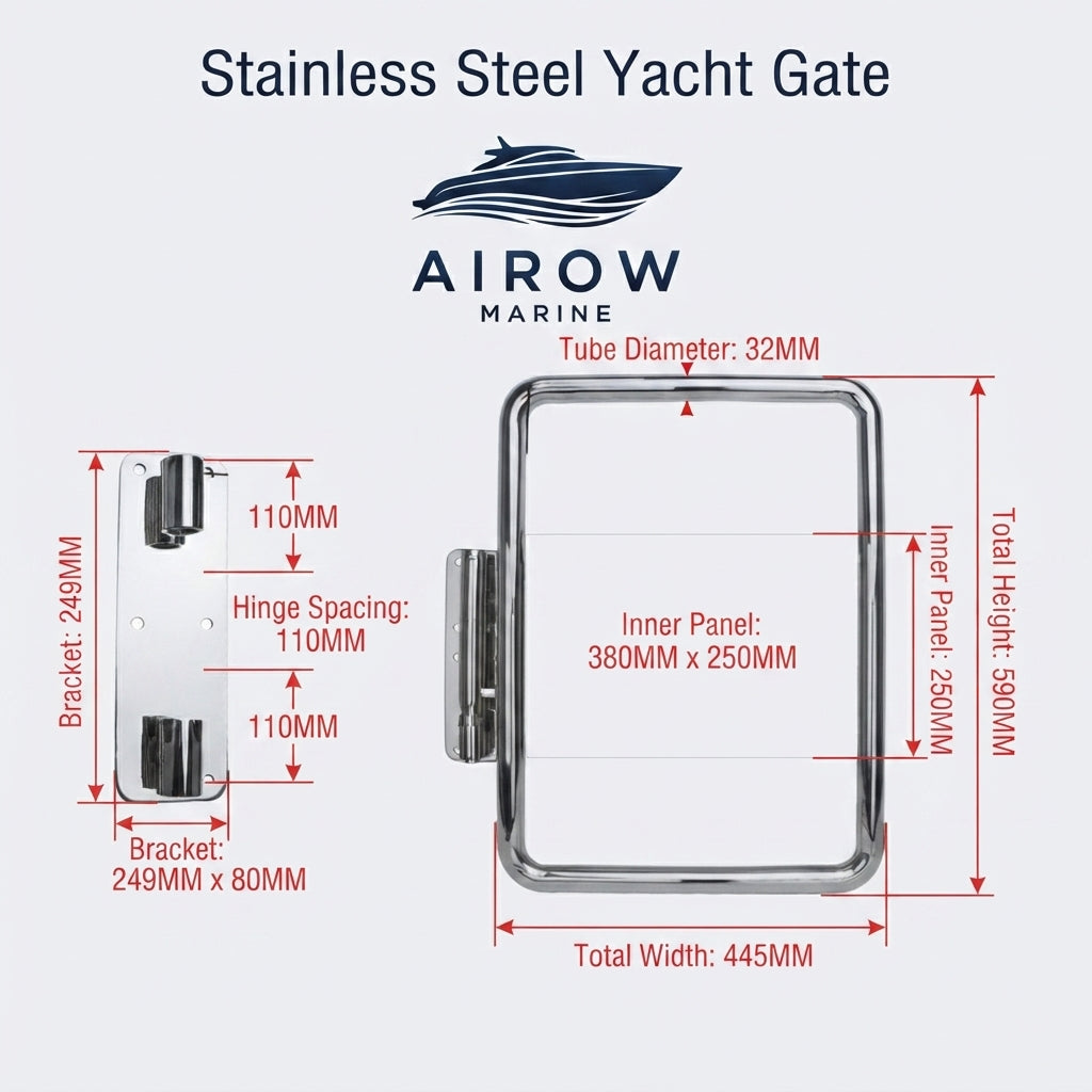 316 Stainless Steel Marine Stern Swing Gate - Mirror Polished Yacht Hardware (590x445mm)