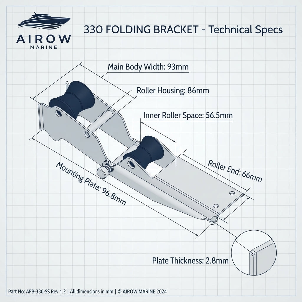Airow Marine 330 Folding Anchor Bracket - Dual Roller 316 Stainless Steel