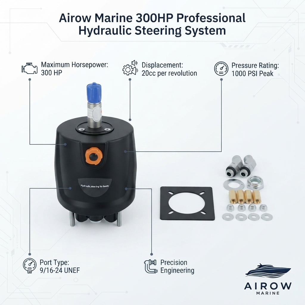 Airow Marine Outboard Hydraulic Steering Helm Pump - 20cc/rev 300HP (Front-Mount)