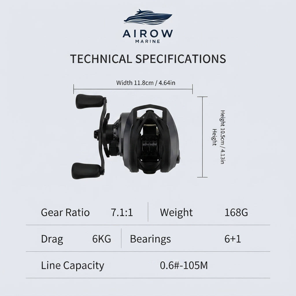 Airow Marine Elite 7.1:1 Electronic Casting Reel - Ultra-Light (168g) 6kg Drag