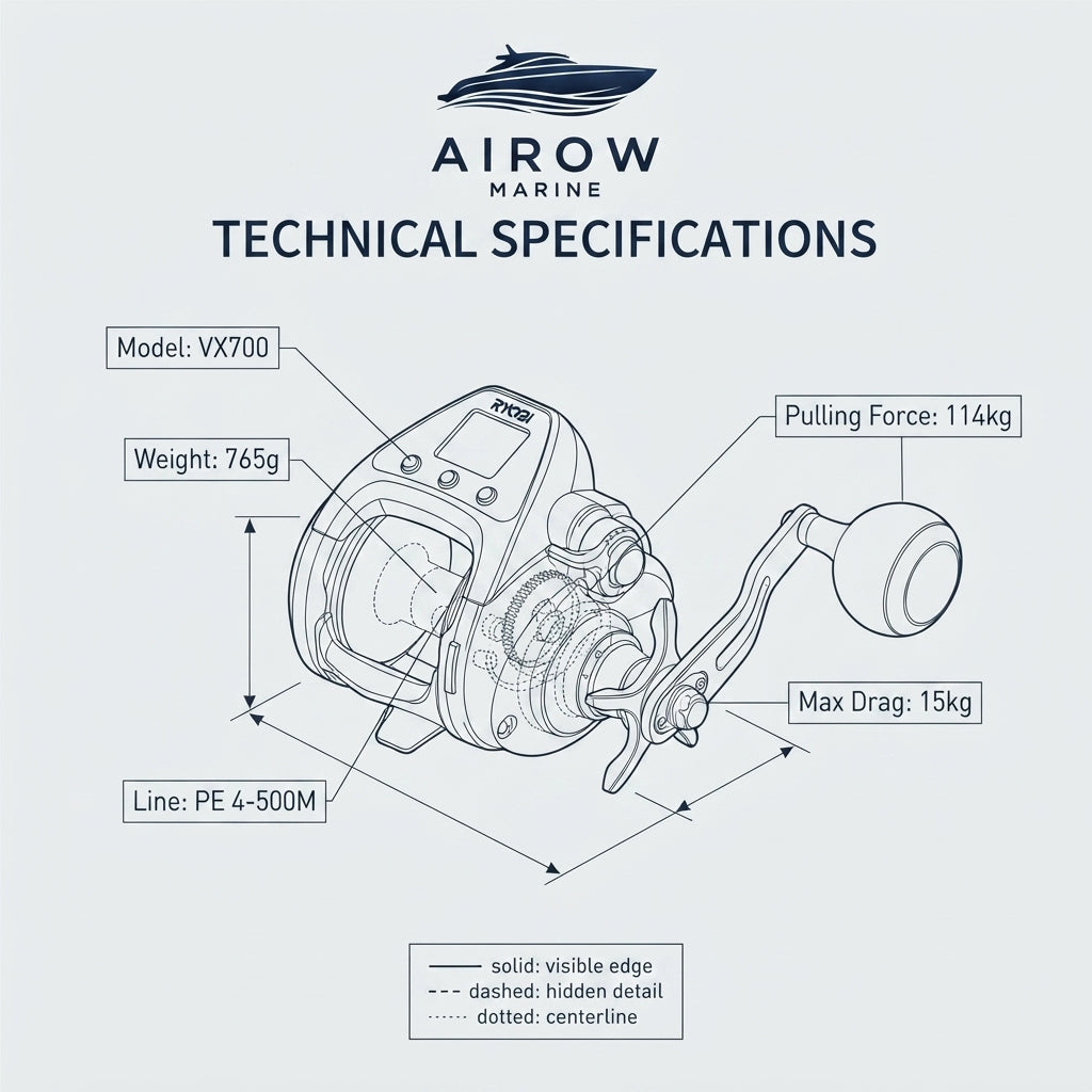 Airow Marine VX700 Electric Deep Sea Fishing Reel - 114kg Max Pulling Force