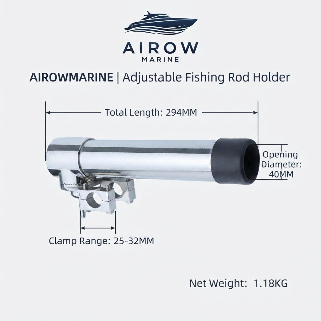 AIROW MARINE 316 SS Clamp-On Fishing Rod Holder - 25-32mm Rail Fit