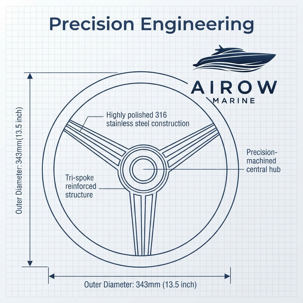 Airow Marine 316 Stainless Steel Boat Steering Wheel (13.5-Inch)