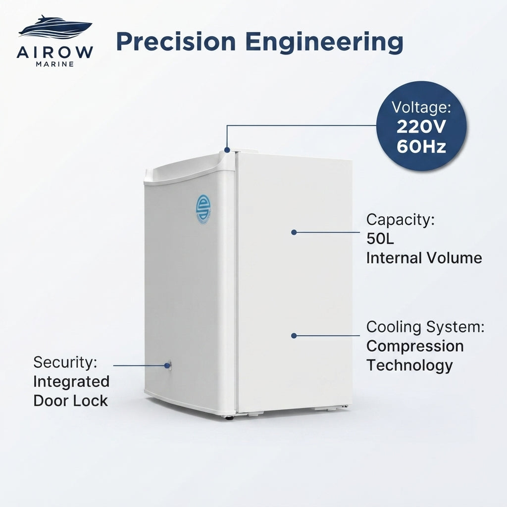 AirowMarine 50L 220V Marine Refrigerator - 304 SS, Secure Lock, Low Noise