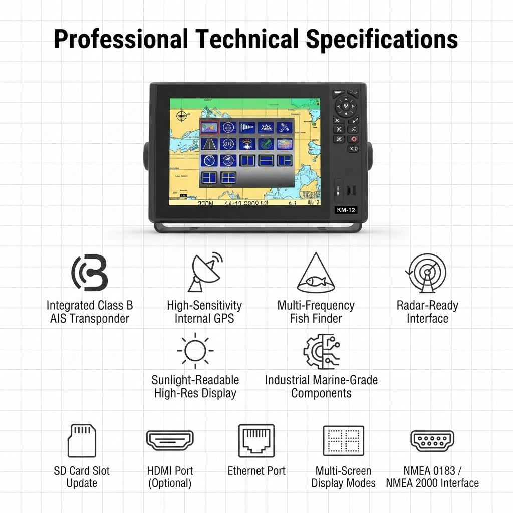 ONWA KM-12X 5-in-1 Marine Chartplotter - Class B AIS & Radar (12-inch)
