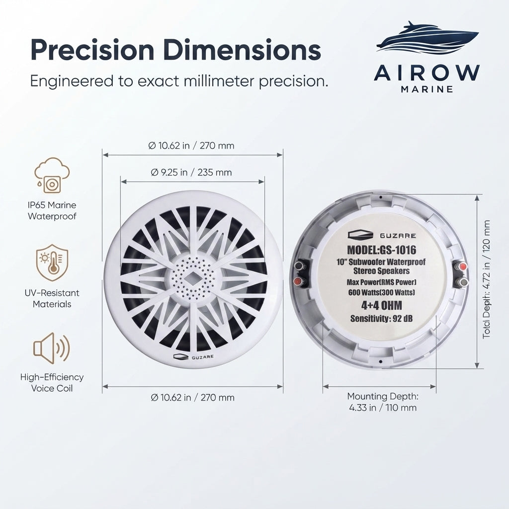 Guzare 10" Marine Waterproof Subwoofer - 600W Dual Voice Coil (10 Inch)