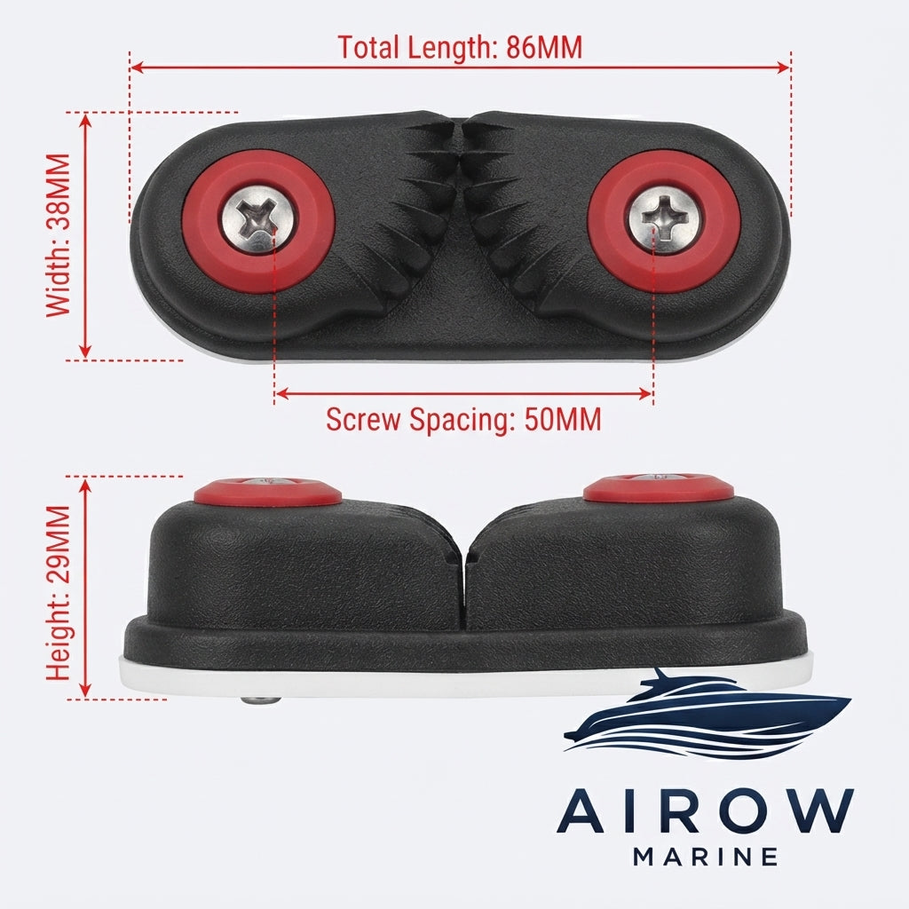 AirowMarine High-Strength Aluminum Rope Cleat – Corrosion Resistant (86mm) – dimensions and specifications