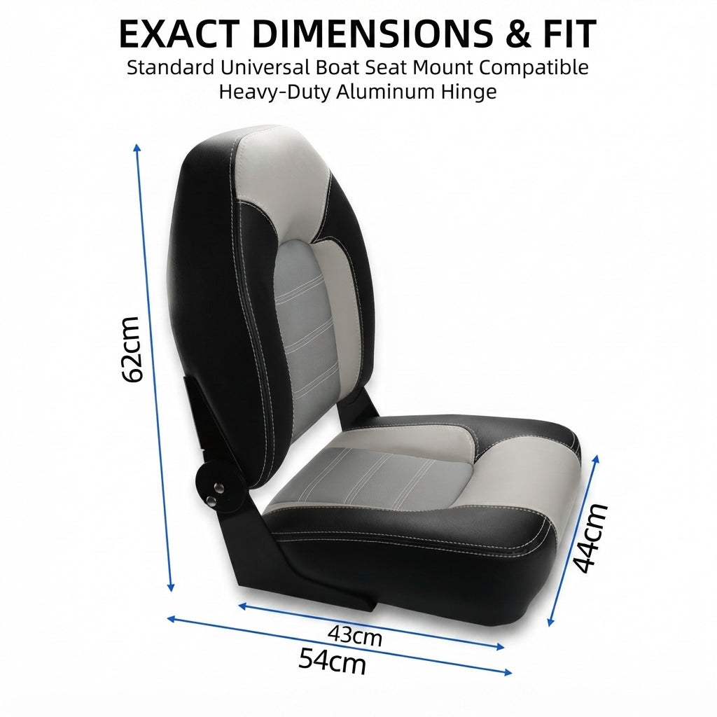 Luxury Folding Marine Boat Seat – UV Resistant Vinyl & Aluminum Hinge – dimensions and specifications
