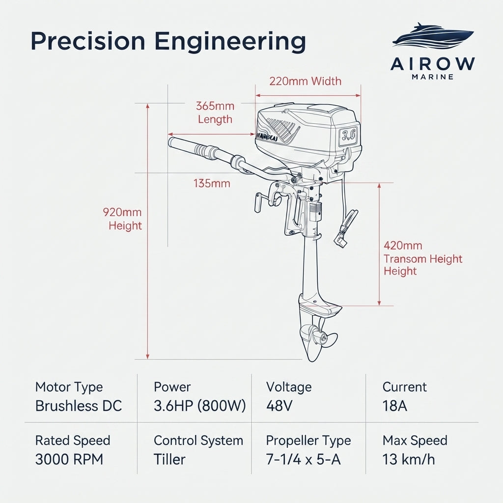 48V 800W Brushless Electric Outboard Motor - 13km/h Max Speed (420mm Shaft)