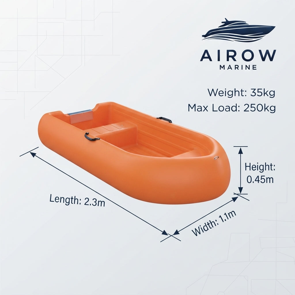 Airow Marine 2.3m Solo Fishing Boat - 5mm Rotomolded PE (Orange)