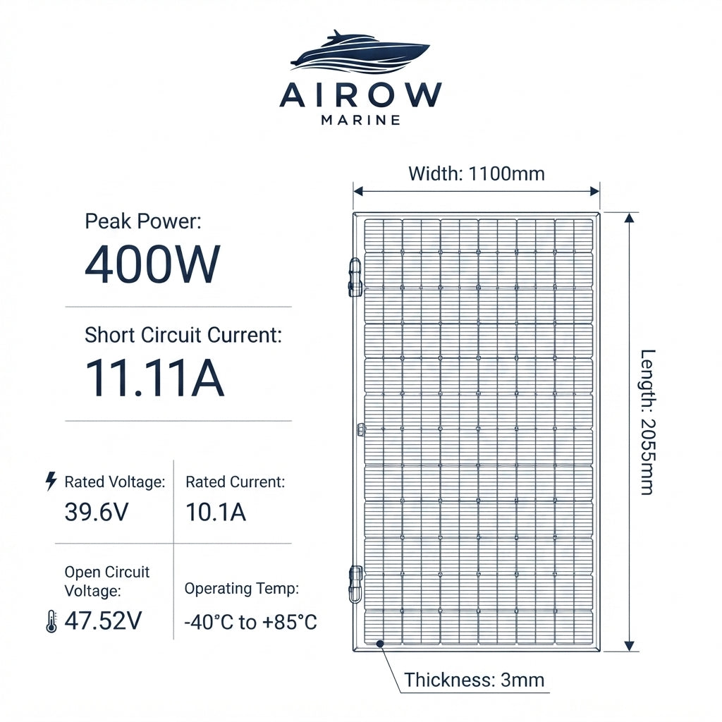 AirowMarine 400W Flexible ETFE Solar Panel - Marine Grade (2055x1100mm)