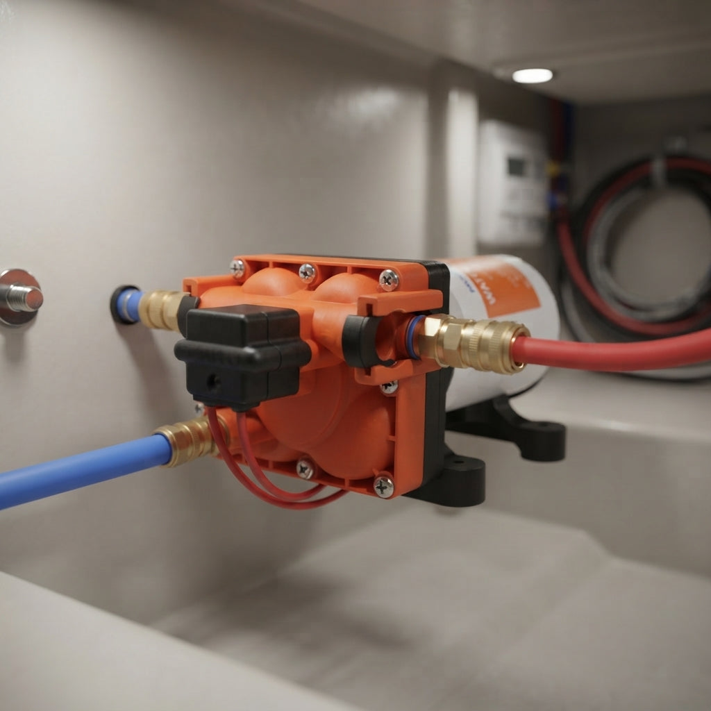 Marine Fresh Water Booster Pump – 3.0 GPM, 55 PSI, Quick-Connect – marine application view