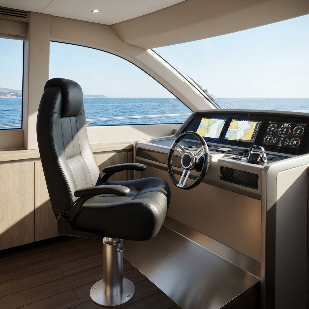 Luxury Marine Pilot Seat – UV-Resistant Vinyl, Adjustable, 360° Swivel