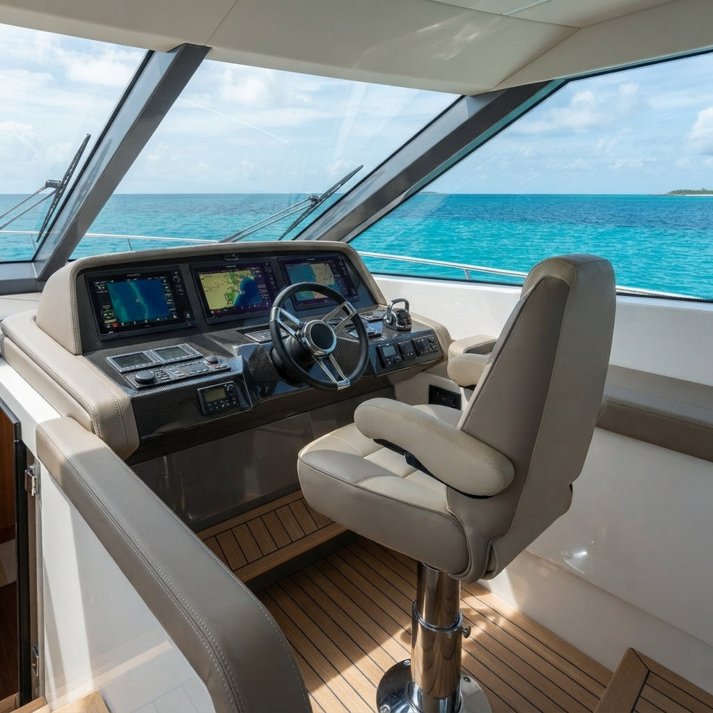 Luxury Marine Pilot Chair – Ergonomic, UV-Resistant, Adjustable (85 × 62 cm)