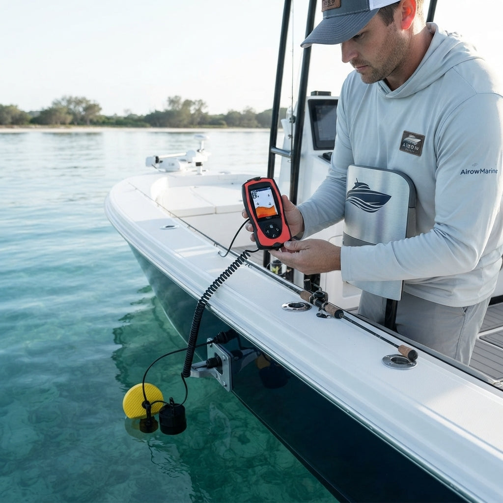 AirowMarine Wired Fish Finder - HD Color Sonar, 8m Deep-Reach Transducer