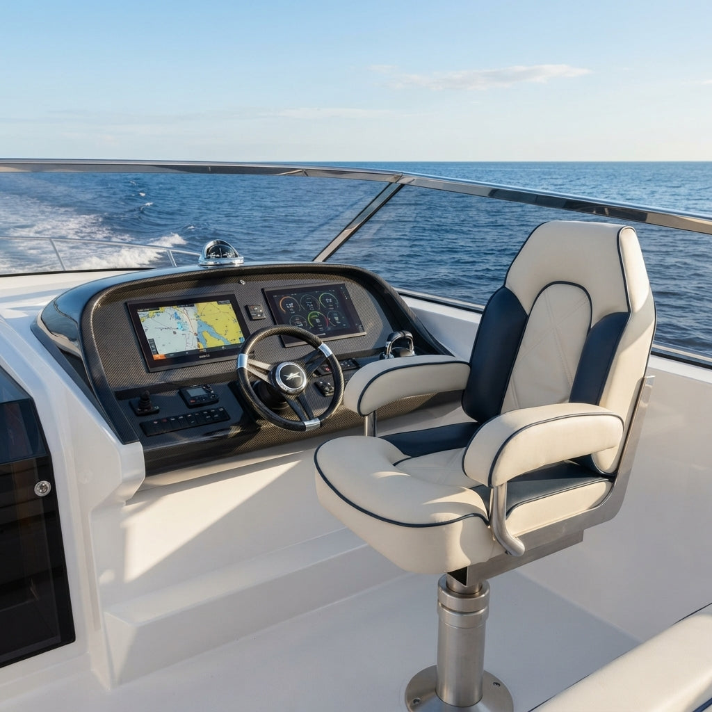 Luxury Marine Captain's Chair – UV-Resistant Vinyl & 316 SS Frame – marine application view