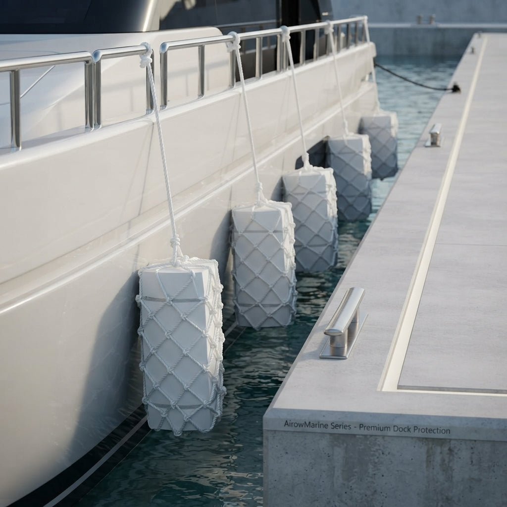 Airow Marine Solid EVA Square Boat Fender with Rope Mesh - UV-Resistant Protection