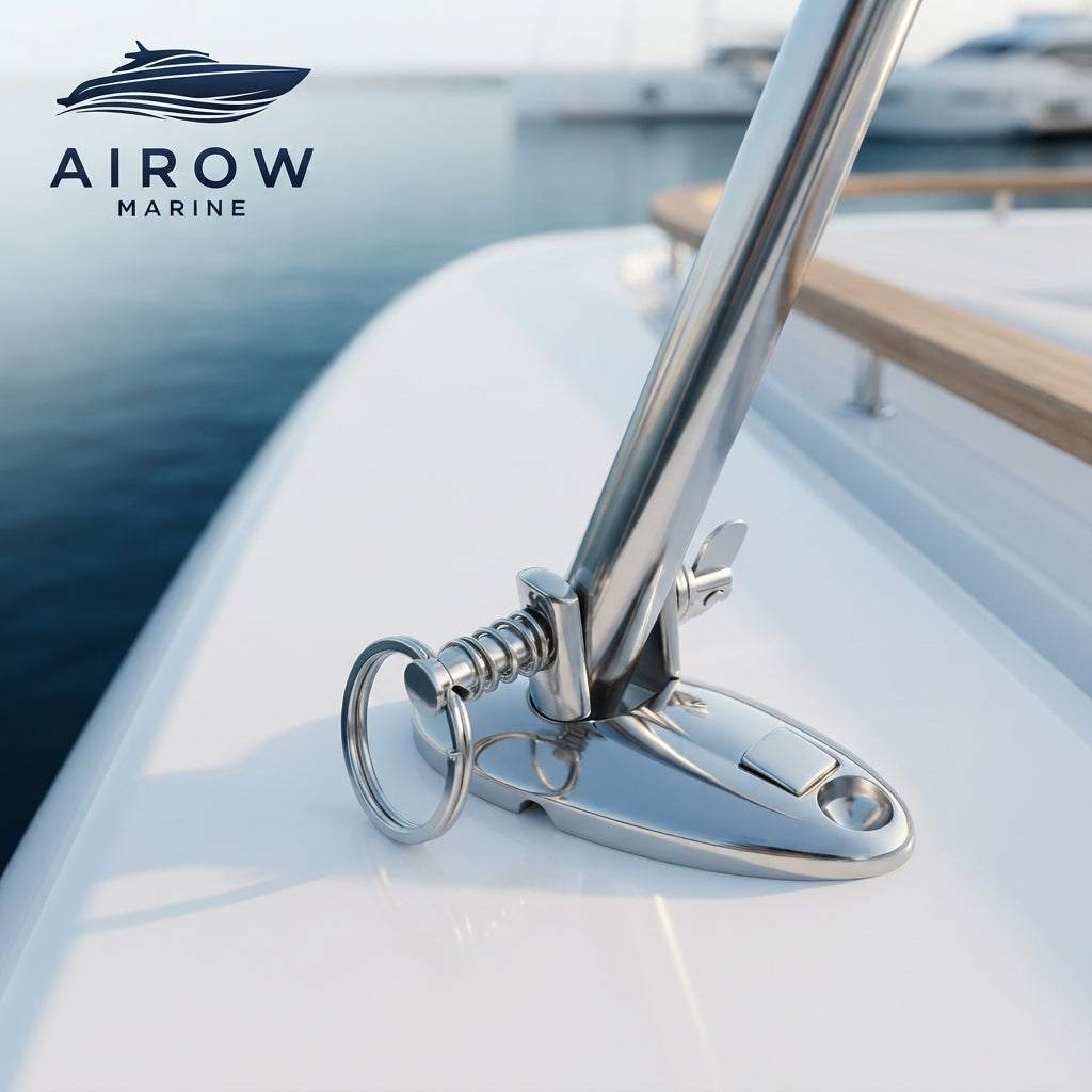 AIROW MARINE 316 Stainless Steel Quick-Release Deck Hinge - Yacht & Boat Hardware (80.6mm Base)