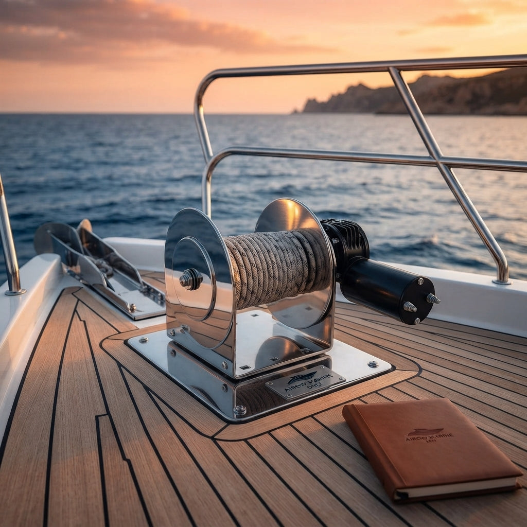 AirowMarine D612/D912 Electric Anchor Winch – 12V DC, 330-485lb Pull – marine application view