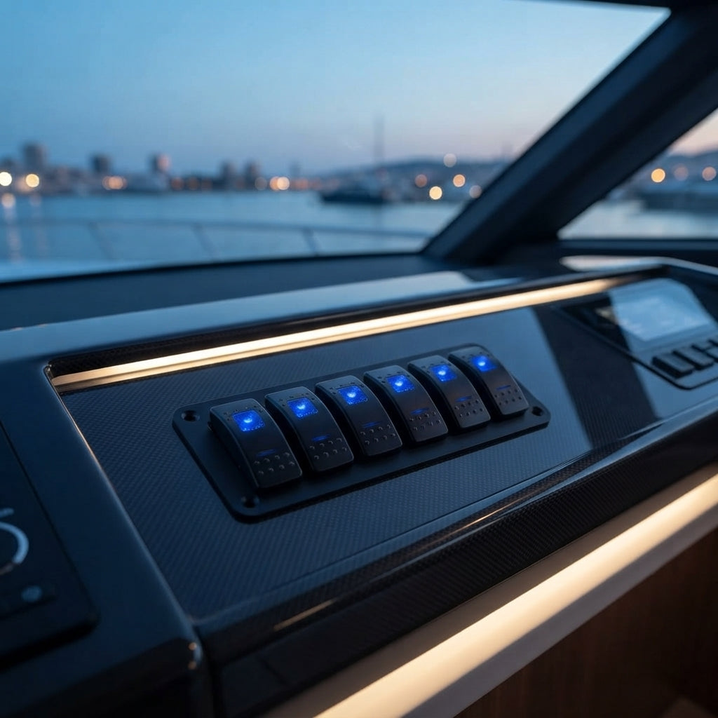 Marine Rocker Switch Panel - Blue LED Backlit, 12-24V DC Multi-Gang