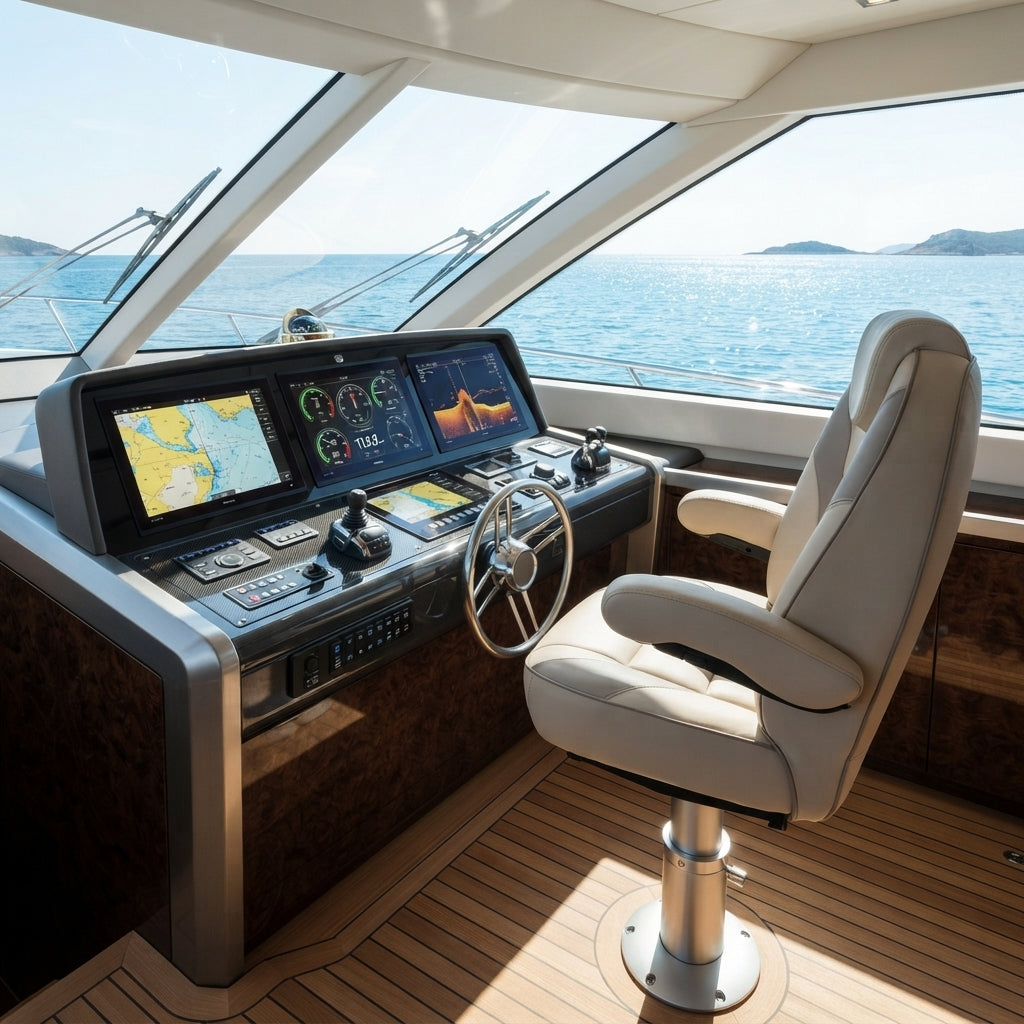 Luxury Marine Pilot Chair – Ergonomic, UV-Resistant, Adjustable (85 × 62 cm)