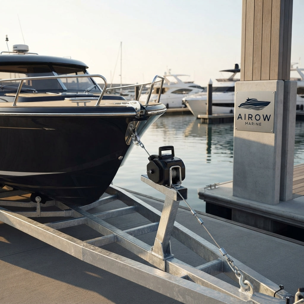 AirowMarine 2,000LB 12V Electric Marine Winch – Heavy-Duty Steel Cable – marine application view