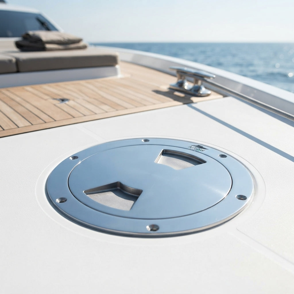 6-Inch Marine Deck Hatch Cover - Polished 316 Stainless Steel with Non-Slip Grip