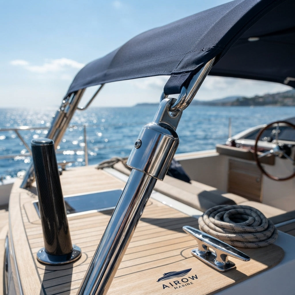 Marine-Grade 316 Stainless Steel Sliding Cap – Mirror-Polished Heavy-Duty Bimini Hardware – marine application view