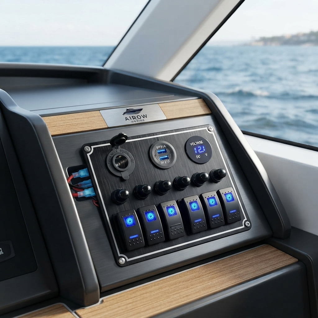 Airow Marine 6-Gang IP67 Waterproof Switch Panel - Dual USB & Voltmeter