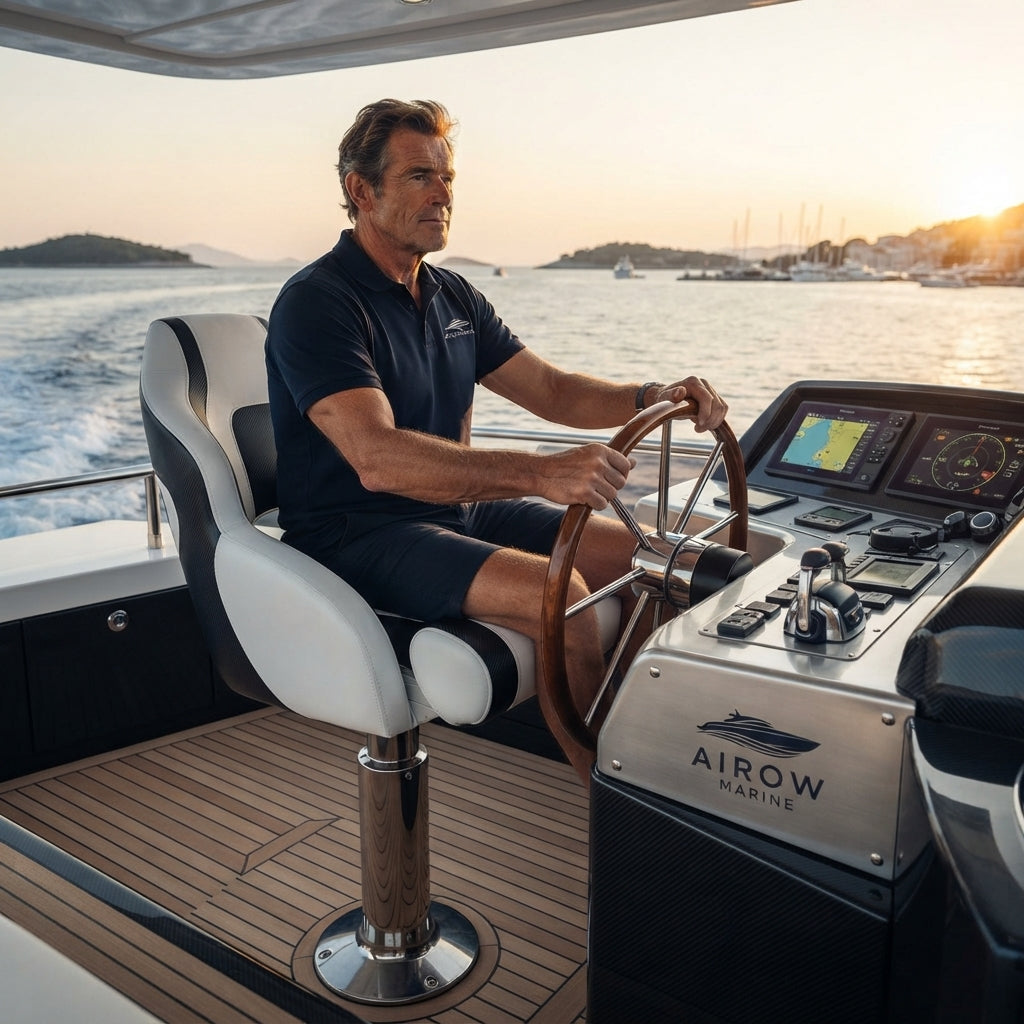 Airow Marine Waterproof PVC Boat Seat - Integrated Leg Rest (60x60x53cm)