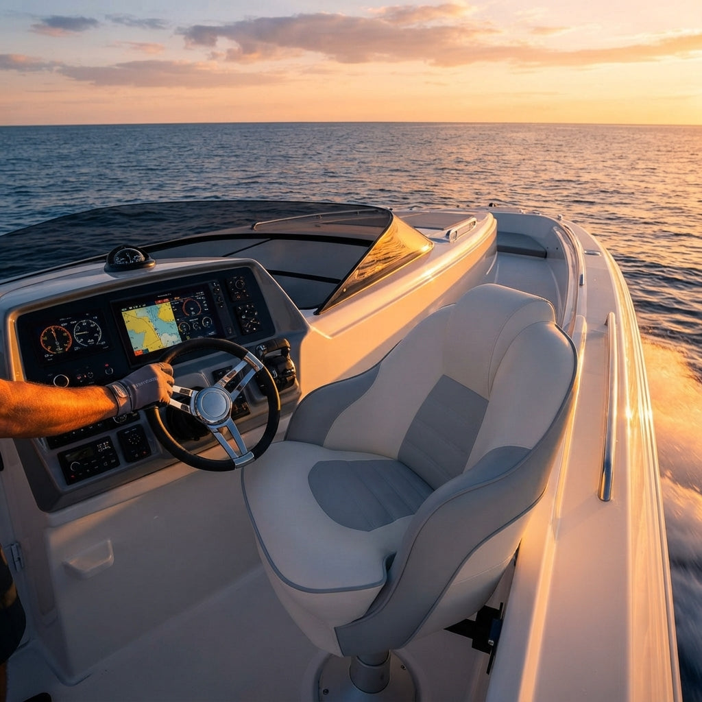 Premium Marine Yacht Bucket Seat – Water-Resistant PVC Leather, Fiberglass Base (57x52x56cm) – marine application view