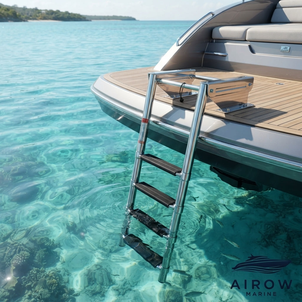 AIROW MARINE 304 SS 4-Step Telescoping Boat Ladder - Concealed Transom Mount
