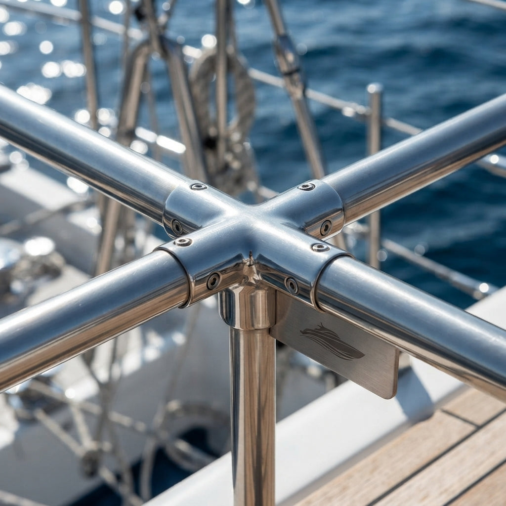 316 Stainless Steel Marine Cross Pipe Fitting – Mirror Polish, High-Load Capacity – marine application view