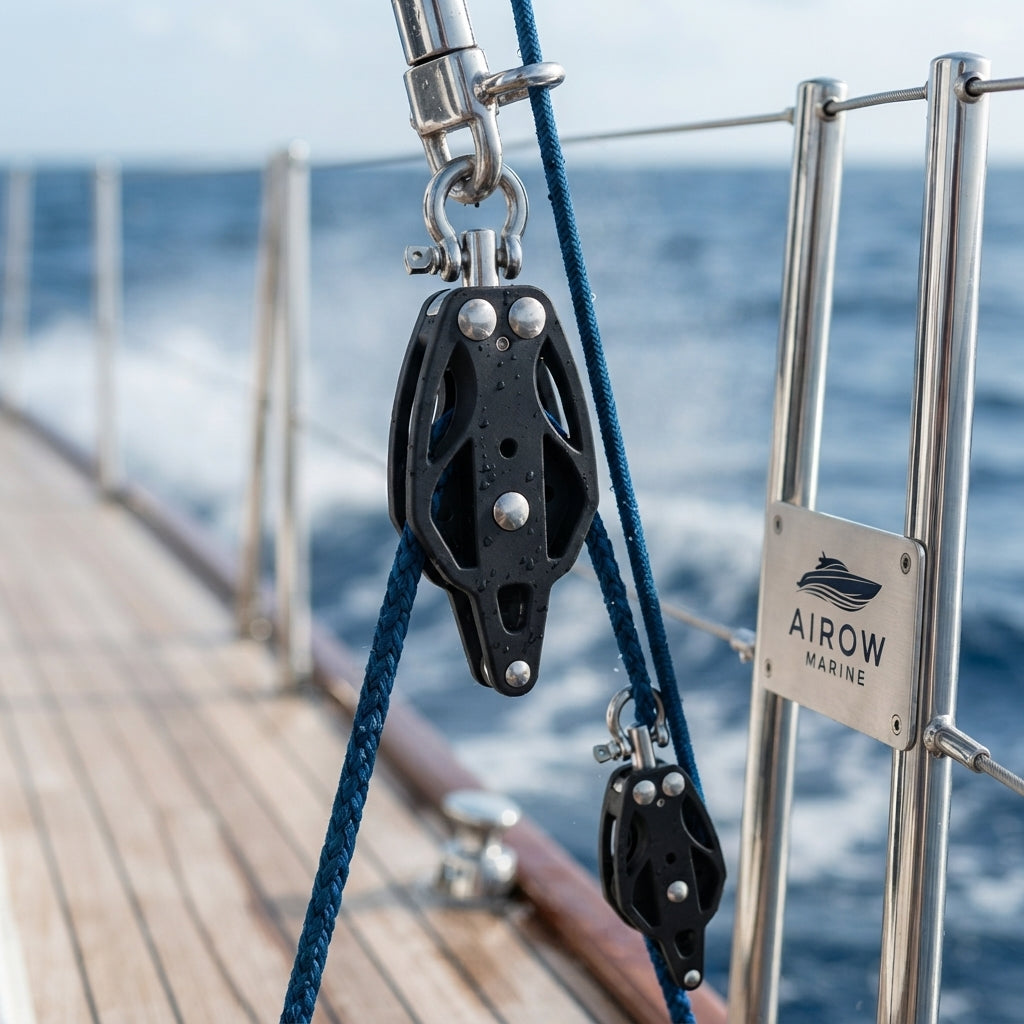 Black Nylon Sailing Pulley – High-Performance Low-Friction (100mm) – marine application view