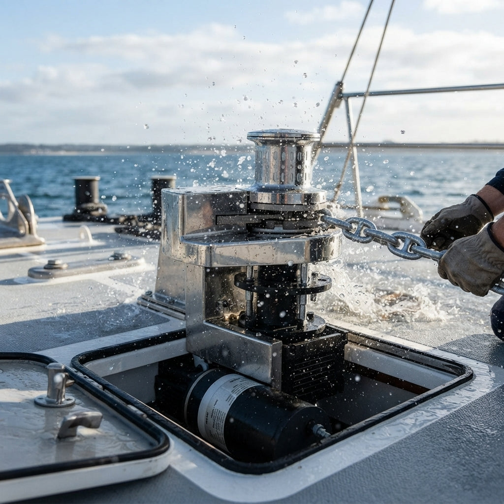 316 Stainless Steel Vertical Anchor Winch - 1200W 12V (10-16m Vessels)