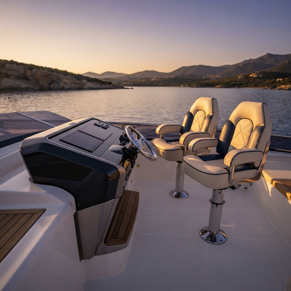 Luxury Marine Captain's Chair – UV-Resistant Vinyl & 316 SS Frame – marine application view