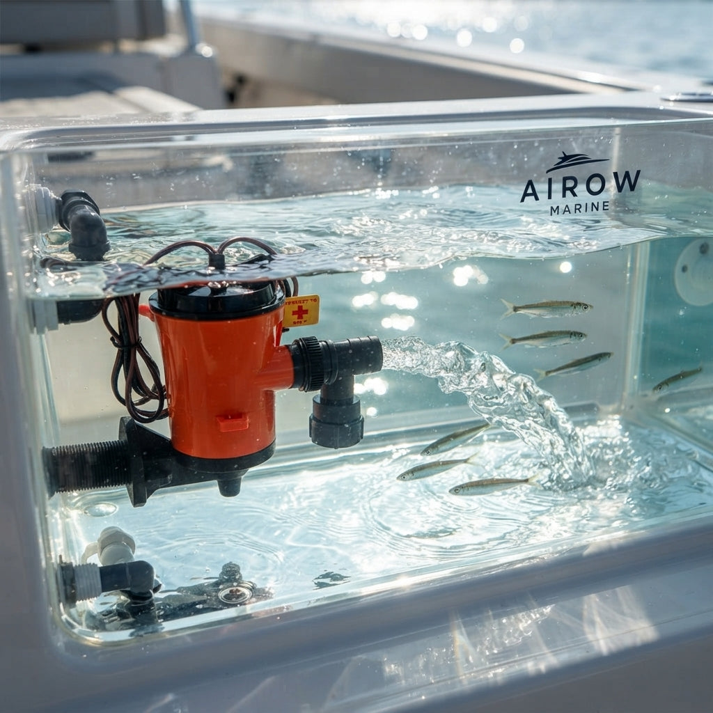 AirowMarine 24V 800 GPH Bait Pump - Marine Aeration & Livewell Circulation