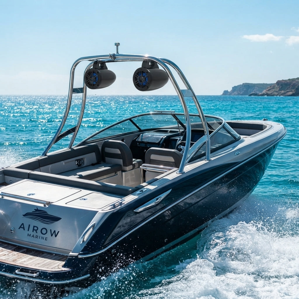 AirowMarine Wakeboard Tower Speakers - 300W Bluetooth RGB LED (4-Inch)