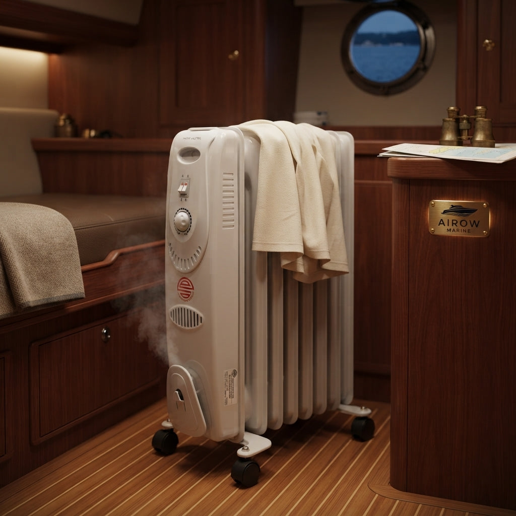 AirowMarine Dual Voltage Marine Oil-Filled Radiator – 7-Panel, 1500W, Humidifying & Drying – marine application view