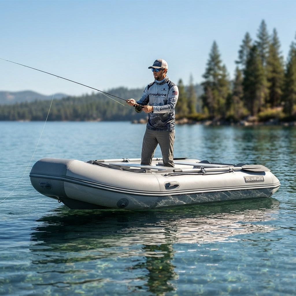 AirowMarine 4.3m Armored Inflatable Fishing Boat – Rigid Aluminum Floor – marine application view