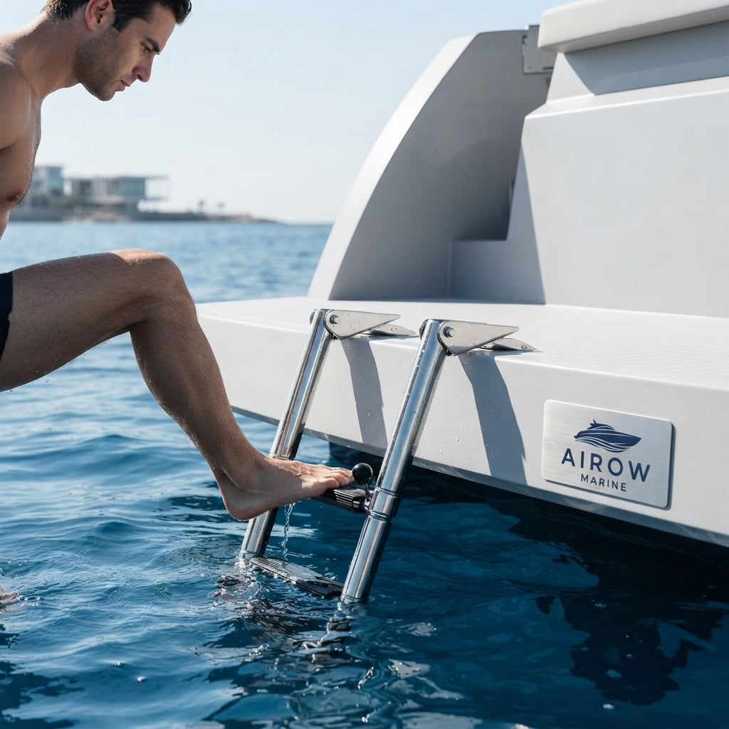 AirRow Marine 4-Step Retractable 304 SS Boat Boarding Ladder (1160mm)