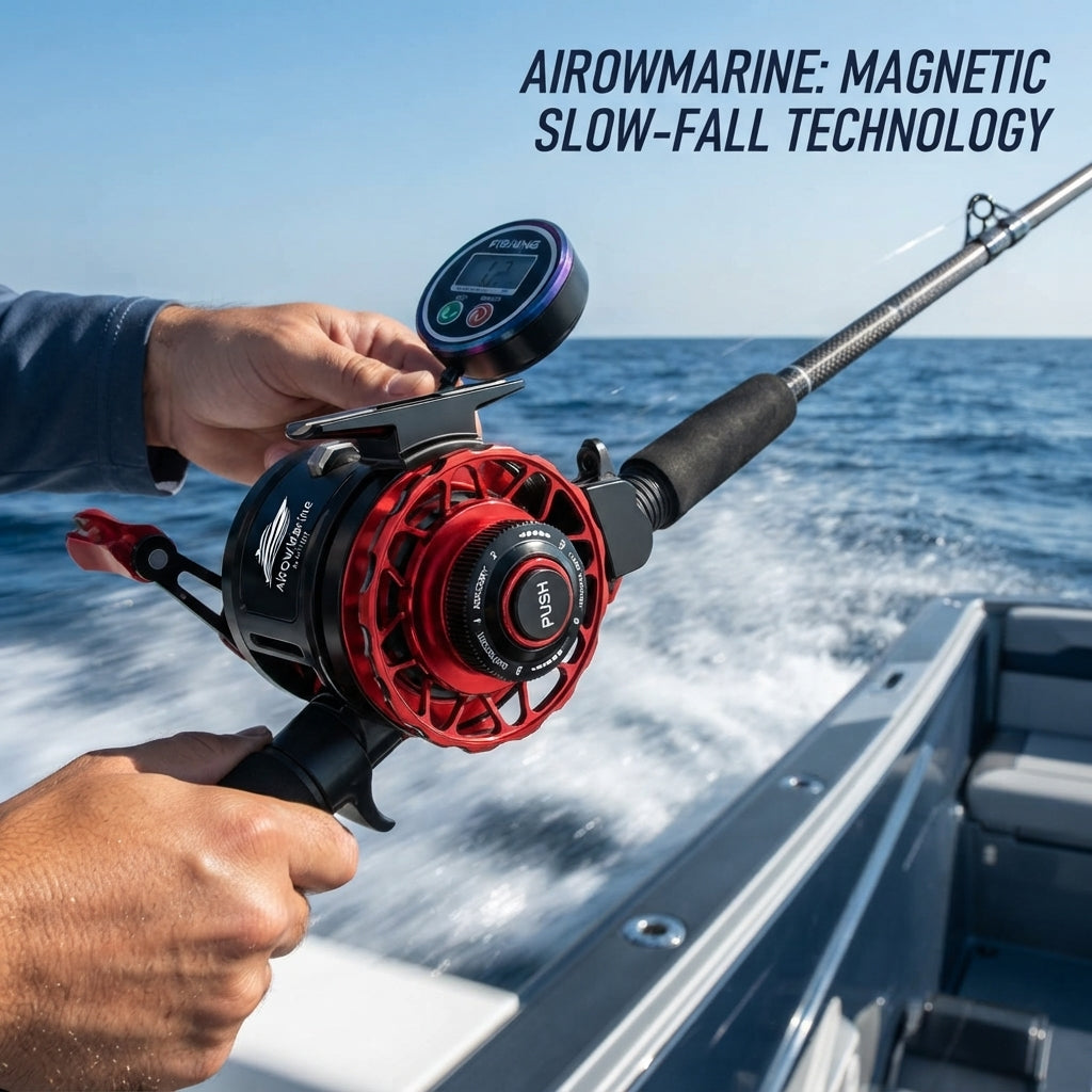 AirówMarine HERO Digital Display Saltwater Fishing Reel - Magnetic Slow-Falling, Auto Retrieval