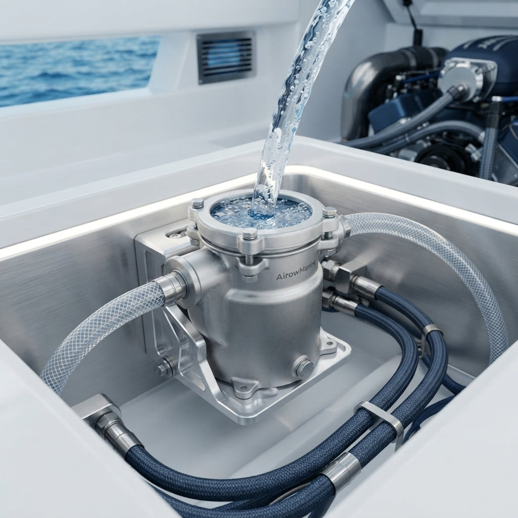 Airow Marine 316 Stainless Steel Seawater Filter - High-Flow Corrosion Proof (32mm Port)