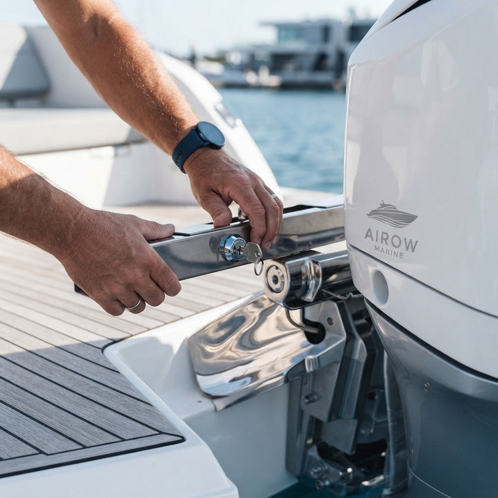 Airow Marine Polished Stainless Steel Outboard Motor Lock - Anti-Theft Security (302mm)