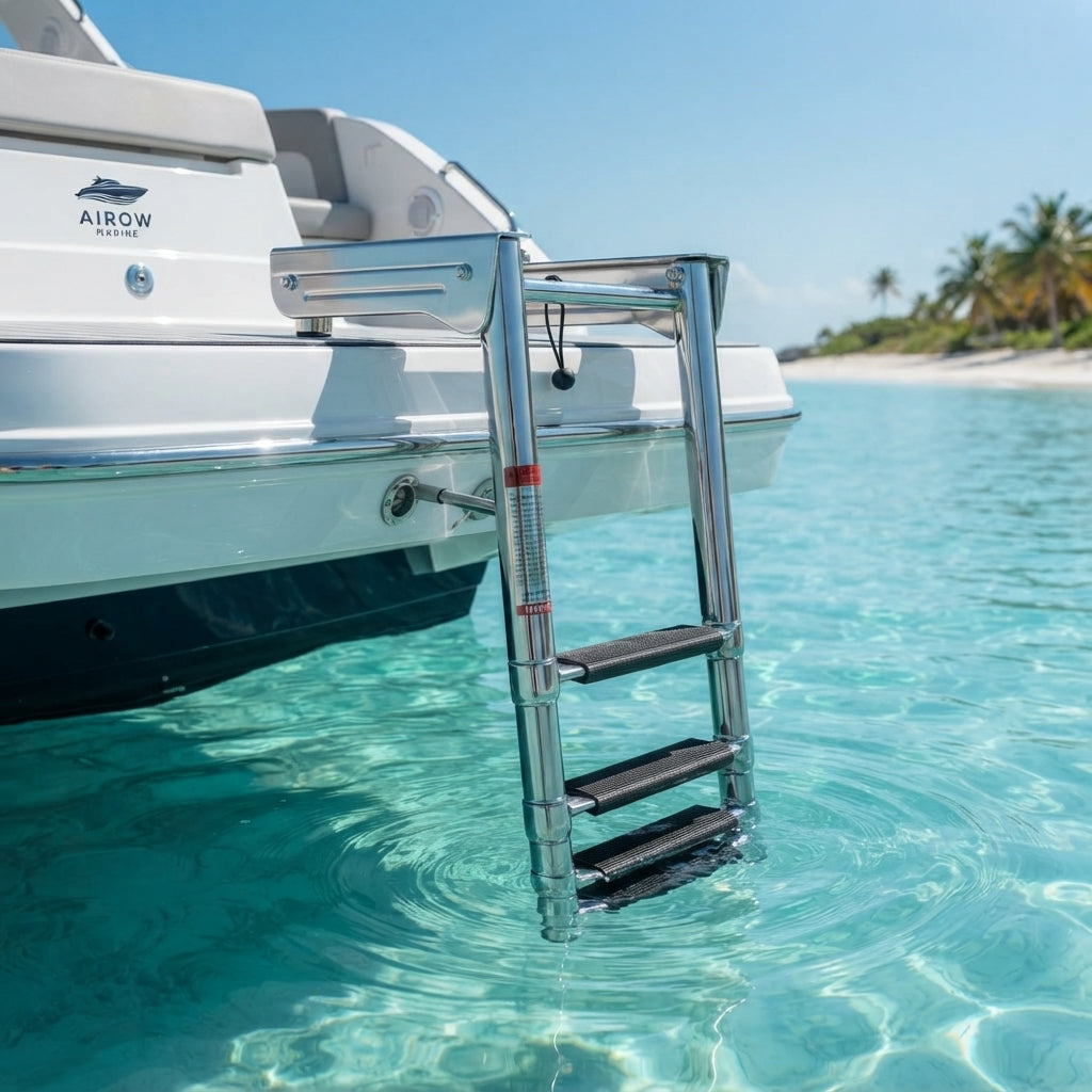 AIROW MARINE 304 SS 4-Step Telescoping Boat Ladder - Concealed Transom Mount