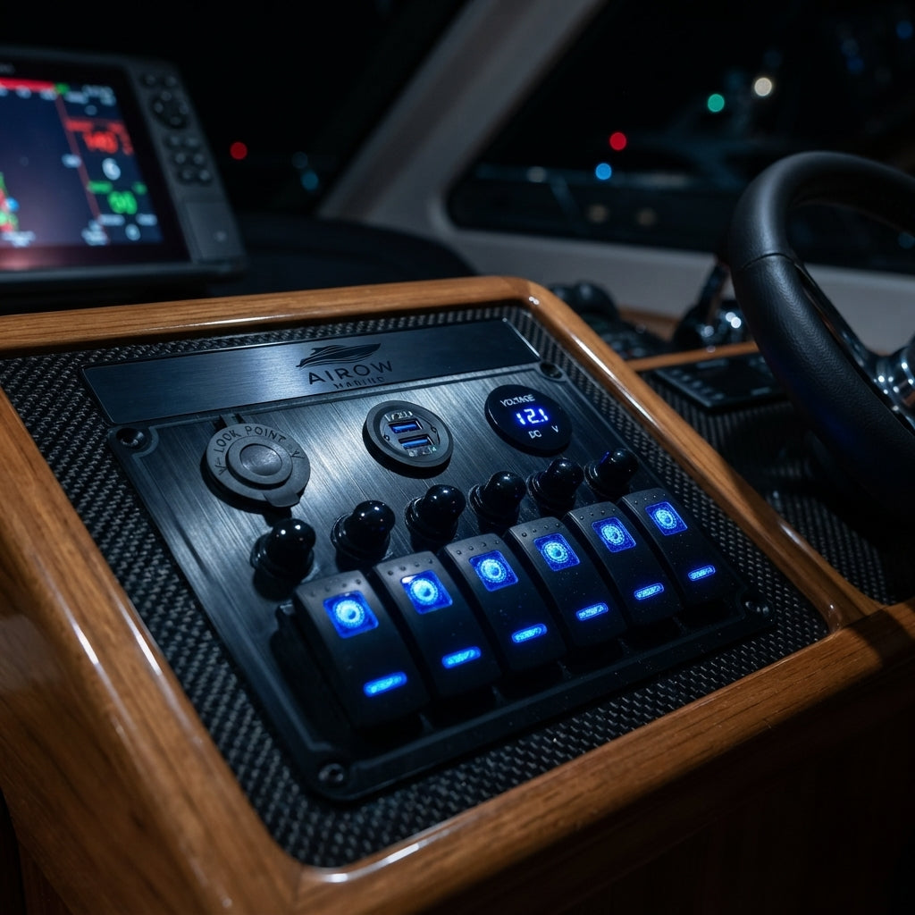 Airow Marine 6-Gang IP67 Waterproof Switch Panel - Dual USB & Voltmeter