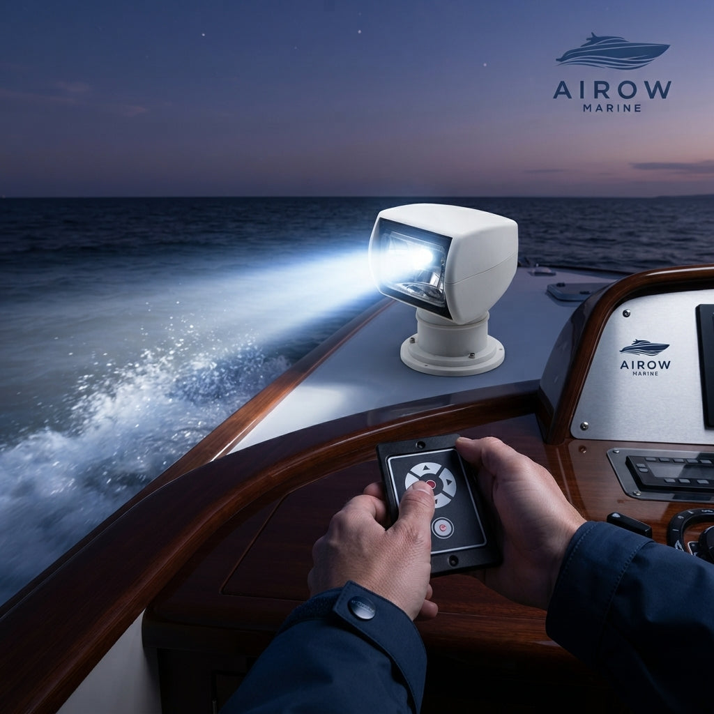 AirowMarine 100W Remote Marine Spotlight - 360° Rotation, 12/24V (200mm Height)